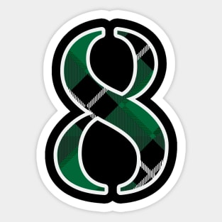 8 Sports Jersey Number Green Black Flannel Sticker